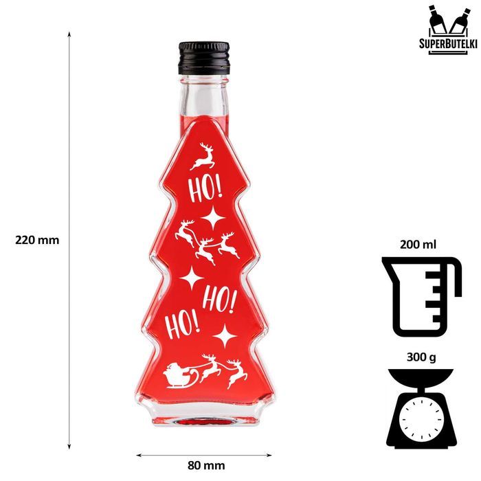 5x Butelki CHOINKA 200 ml z NADRUKIEM HOHO na świeta prezent na likier