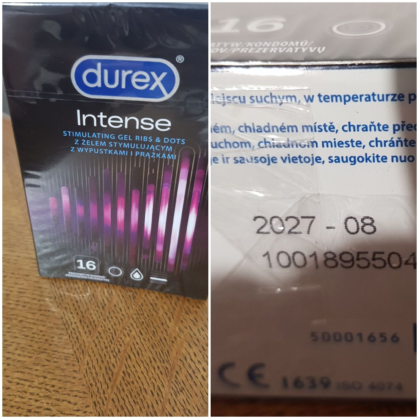 Durex Intense z żelem stymulującym z wypustkami i prążkami 16 szt