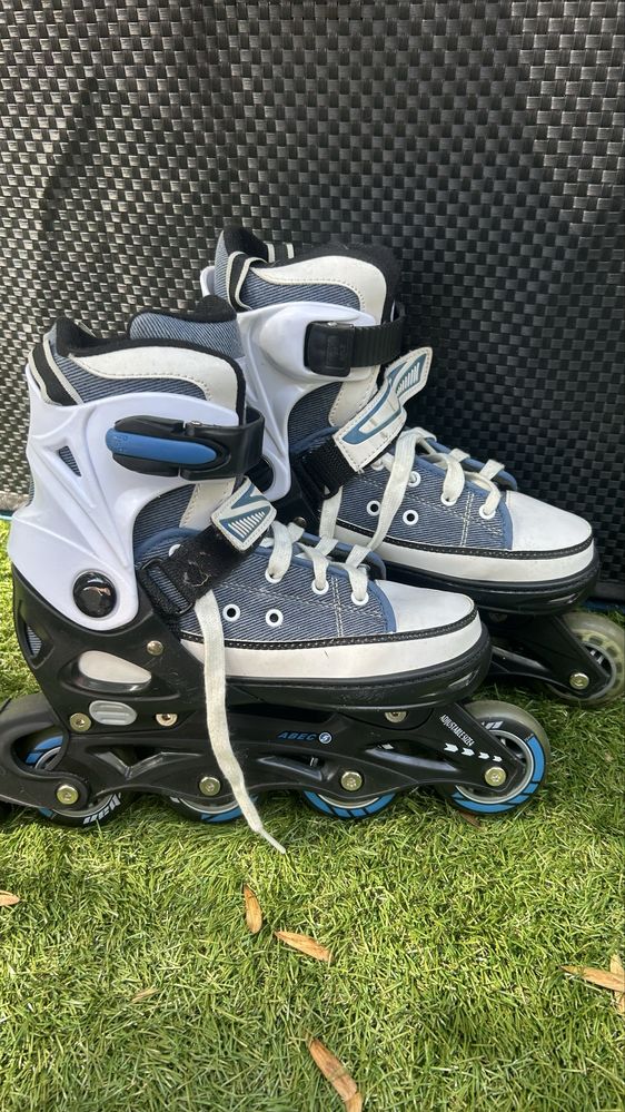Patins em linha + Proteções + Capacete