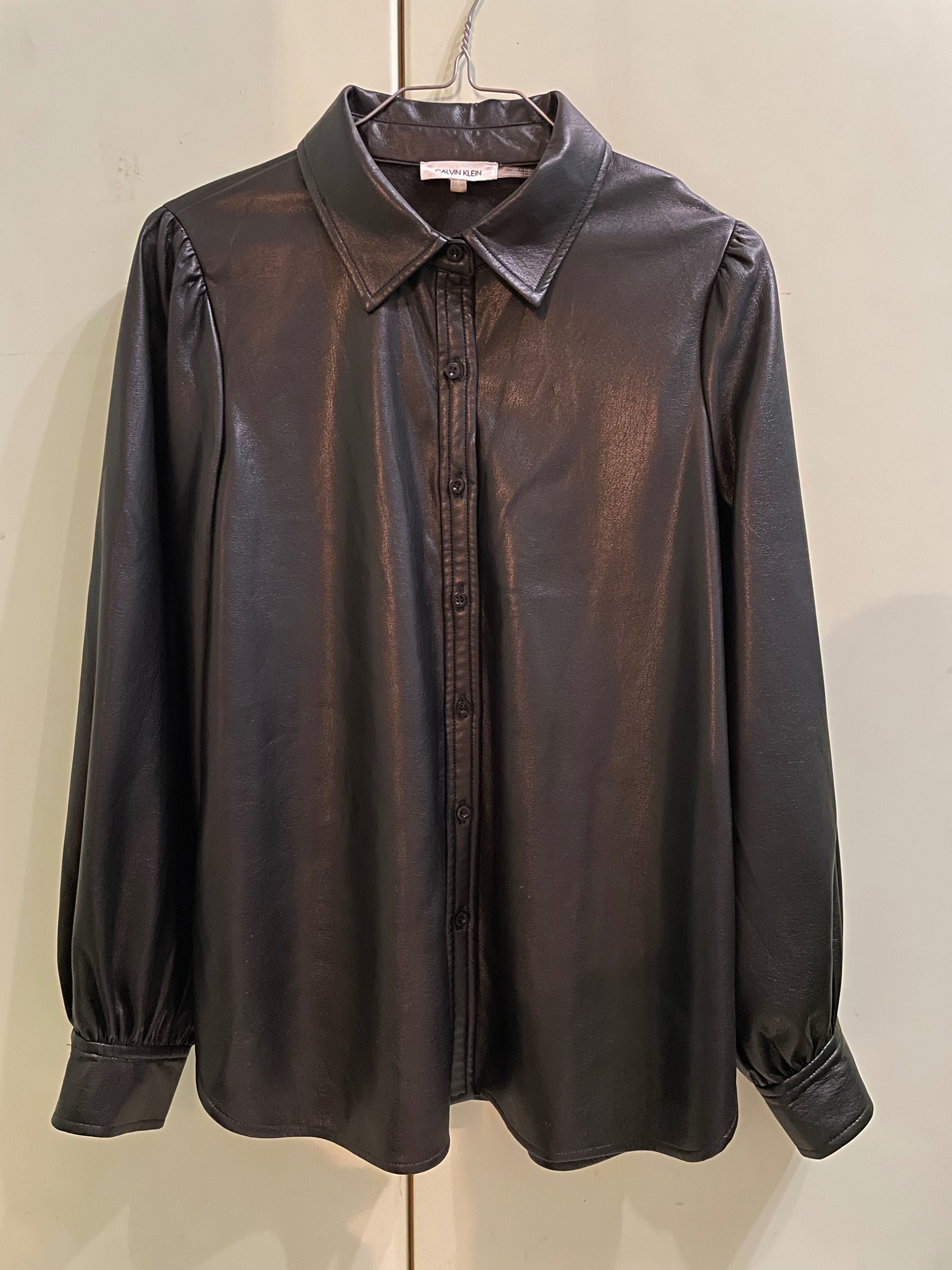 Кожаная женская черная рубашка calvin klein s-m