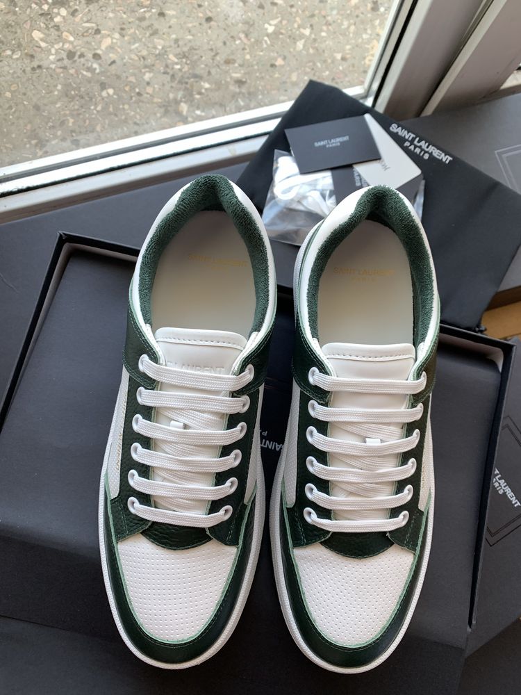 Кожаные  кроссовки кеды ysl sl-61 dark green
