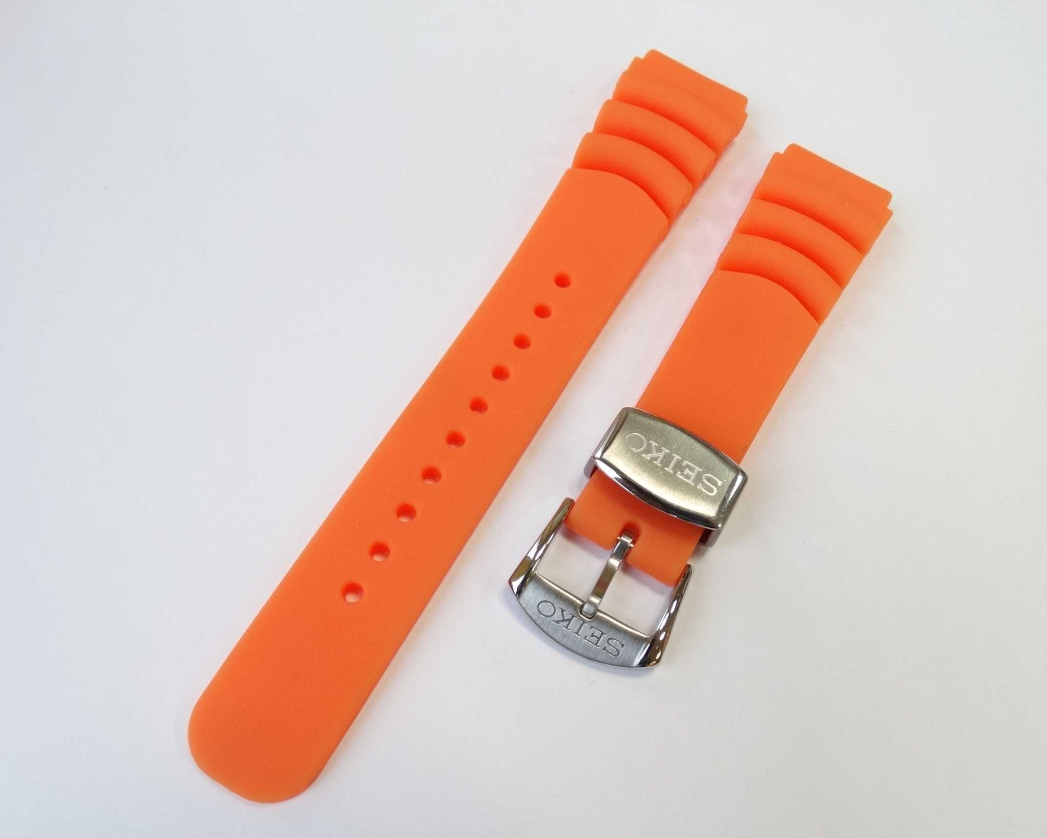 Gumowy pasek do zegarka Seiko SKX Prospex 20mm pomarańczowy silikonowy