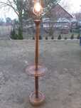 Drewniana lampa podłogowa, wysoka, z dawnych lat, Vintage, Art Deco