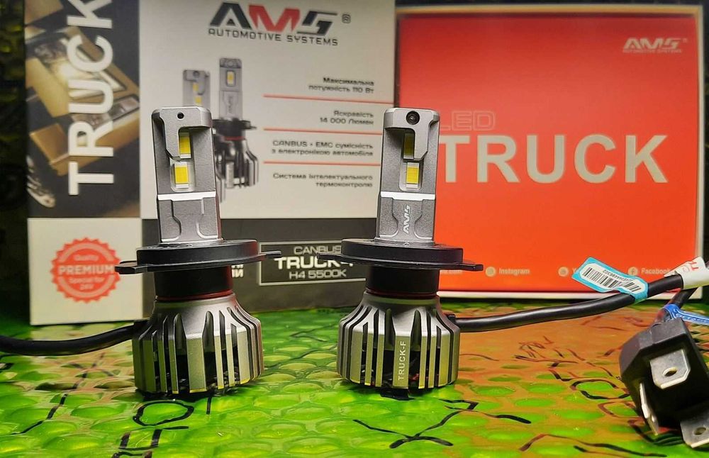 Світлодіодні LED лампи AMS Truck-F H4 H7 H1 5500K Canbus на 24 V