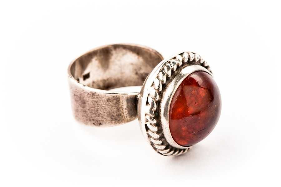 Poznański Srebrny Pierścionek - Bursztyn - 9,96g - RYTOSZTUKA - Kraków