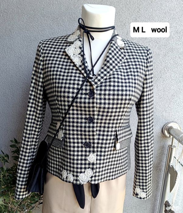 M L biust 51-52x2 jacket wool pepitka kwiaty romantic classic