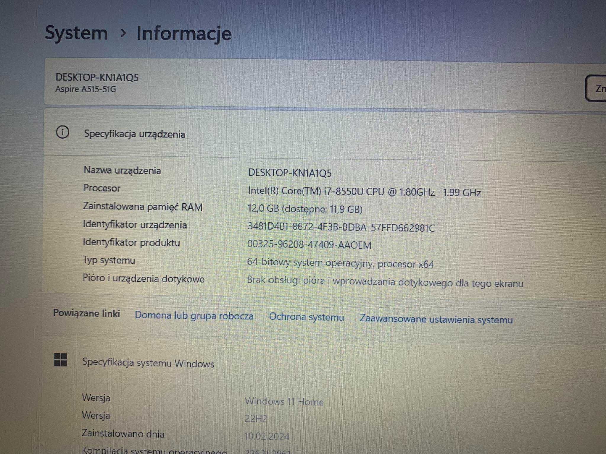 Laptop Acer 5 12GB ramu, dysk SSD