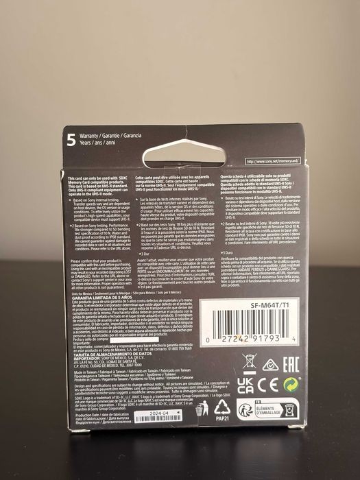 Cartao de Memoria Sony Tough 64gb V60 Novo Selado