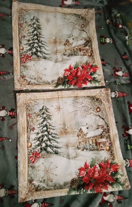 Nowe poszewki świąteczne vintage na poduszkę 45 cm - 2 sztuki.