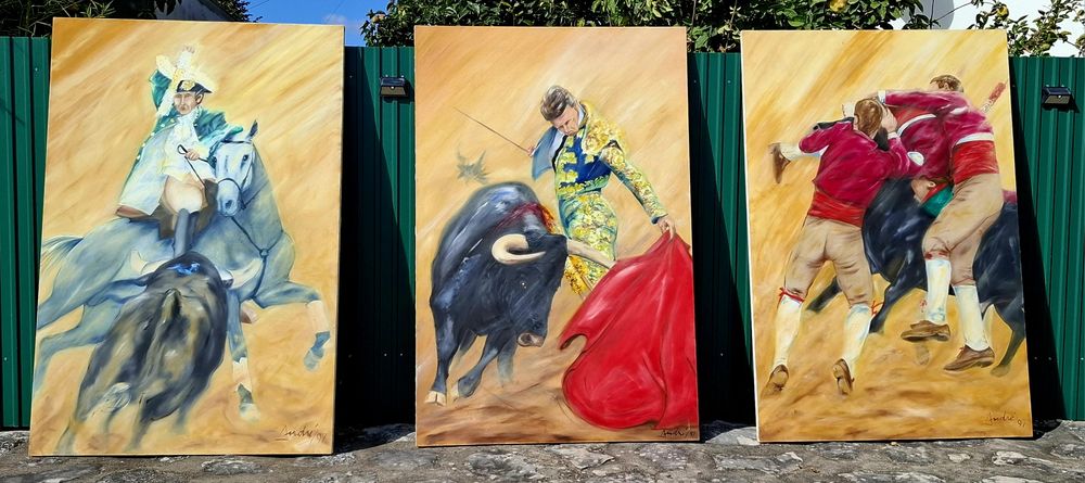 Trio de telas arte tauromáquica