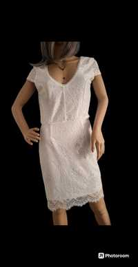 Sukienka koronkowa komunia, ślub biała elegancka bez pleców 38