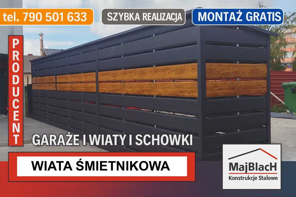Duża Wiata Śmietnikowa 6x1 | WIATKA| Schowek| Altana| - Maj-Blach