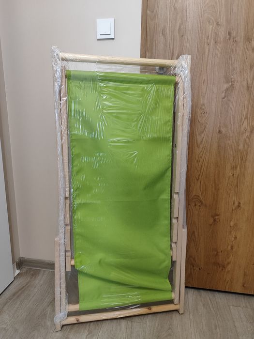 Nowy Nieużywany Drewniany Leżak Plażowy Zielony