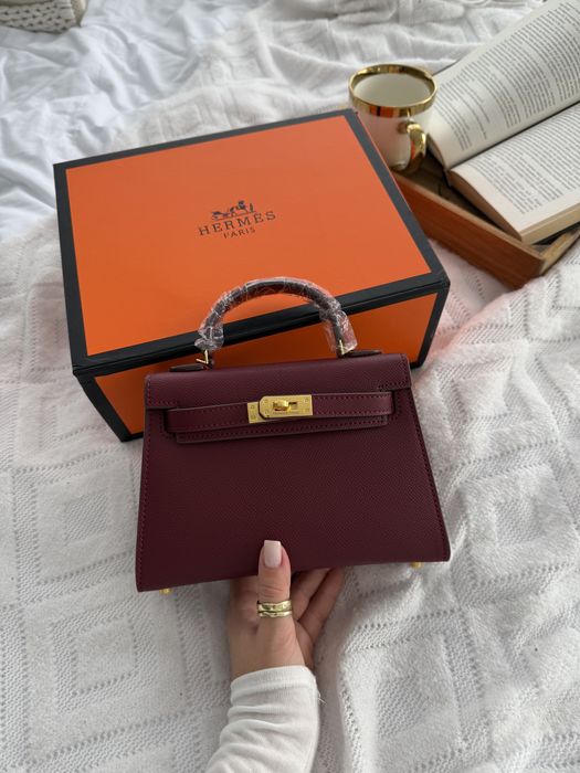 Сумка Hermes Kelly шкіра | шоколадна та бургунді | золота фурнітура