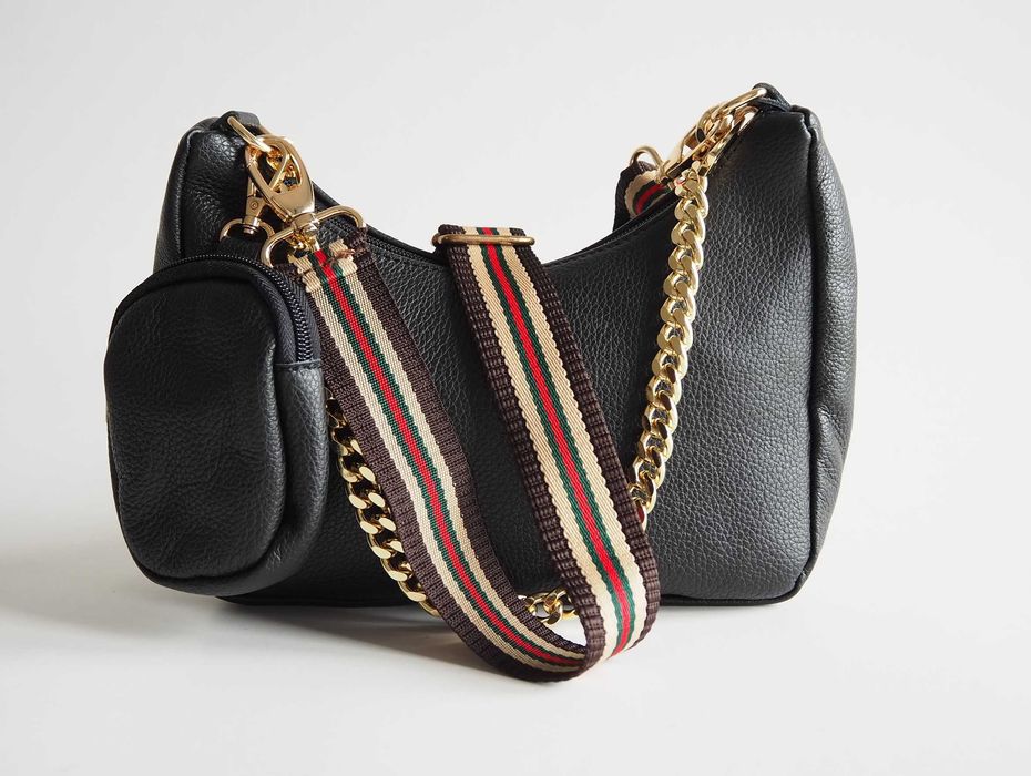 Bolsa de couro genuíno preta para mulher fabricada na Itália
