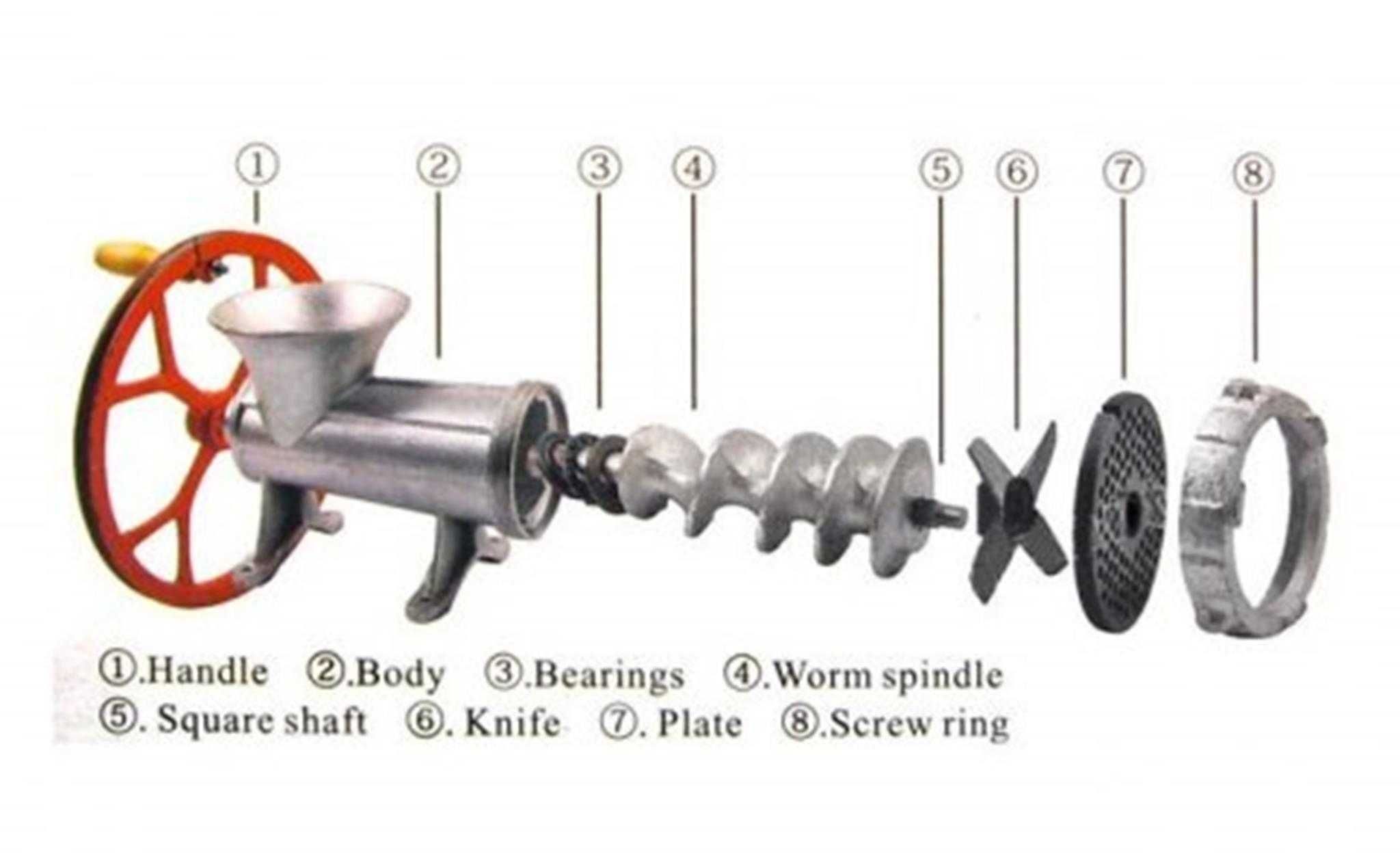 duża żeliwna MASZYNKA 32 DO MIELENIA MIĘSA koło 7 sitek szarpak 3670
