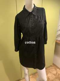 Czarna bawełniana zapinana tunika sukienka H&M roz. XL 42 długi rękaw