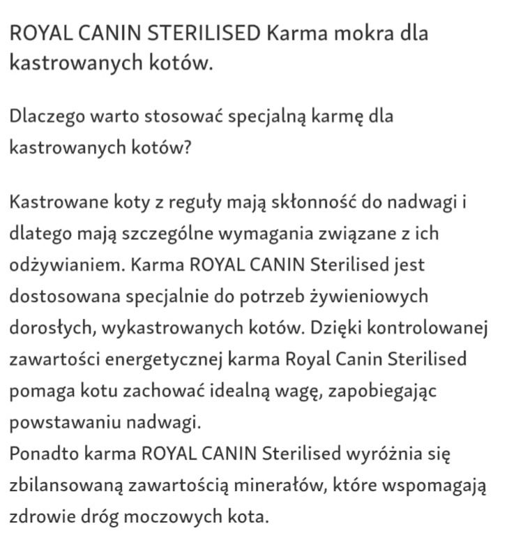 48szt ROYAL Canin Sterilised kawałki w Sosie dla Kota 
Zestaw karm dla