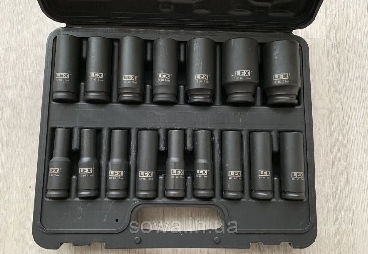 Профессиональный набор ударных головок LEX 1/2" 10-32 мм 16 единиц.