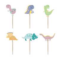 Toppery Na Tort Muffinki Dekoracja Dinozaury Dino 6 szt Urodziny Party