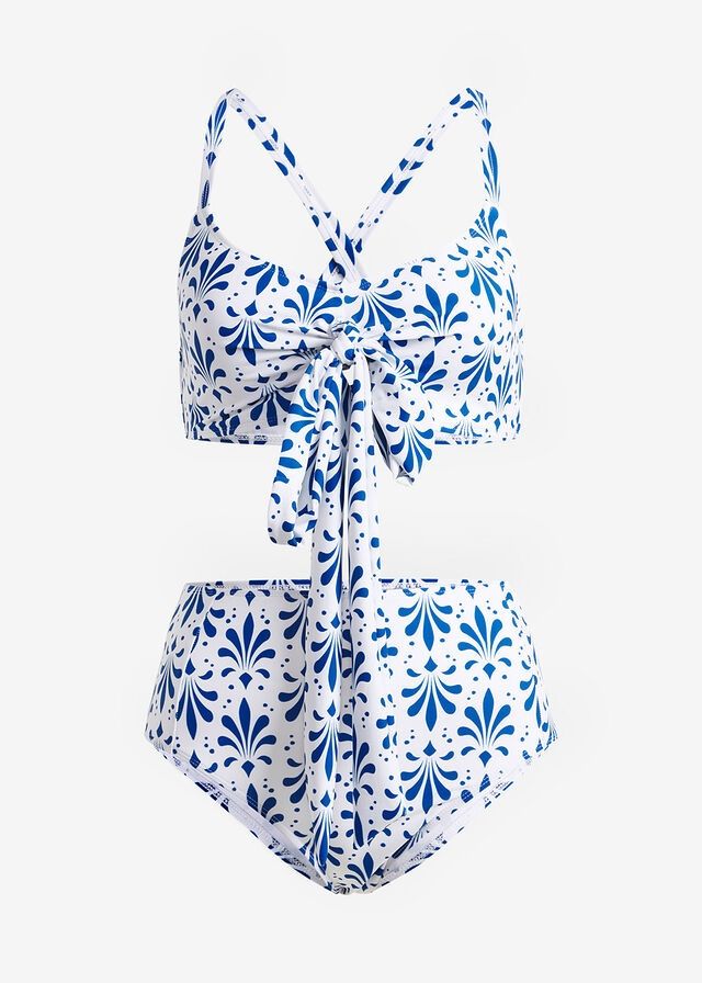 B.P.C białe w niebieskie wzory bikini wiązane z wysokim stanem ^44