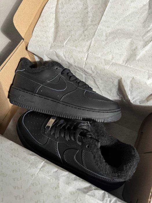 Nike Air Force Low Black Winter, форси чорні зима, форс Черные зима