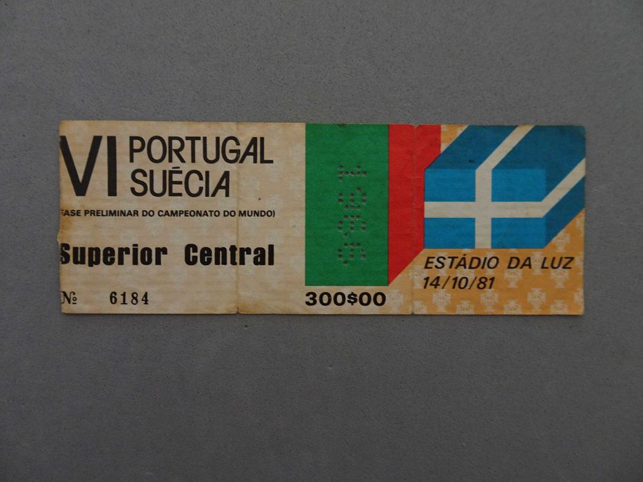 Bilhete futebol Portugal Suécia Campeonato Mundo 14 outubro 1981