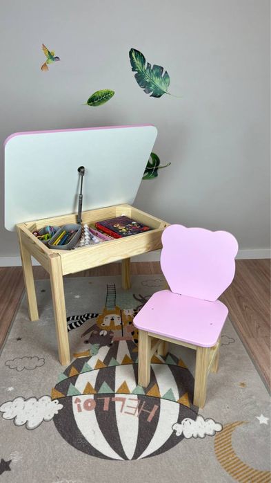 Дитячий столик та стільчик ведмедик комплект дитячий парта з пеналом
