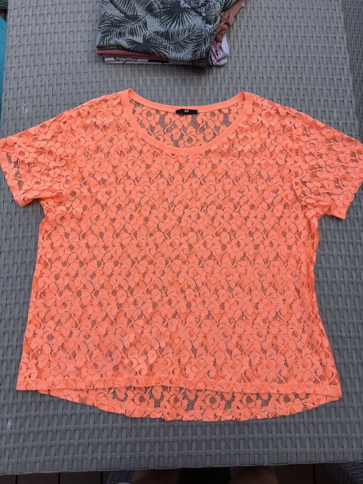 H&m bluzka koronkowa M neonowa