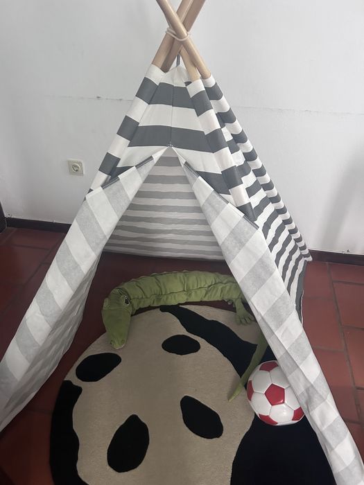 Tenda nova tipi tecido cinza e branco