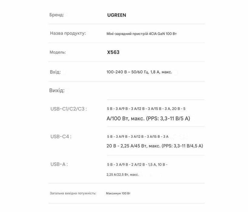 UGREEN 65W/100W GaN зарядний пристрій, 3–5 портів USB-C + USB-A