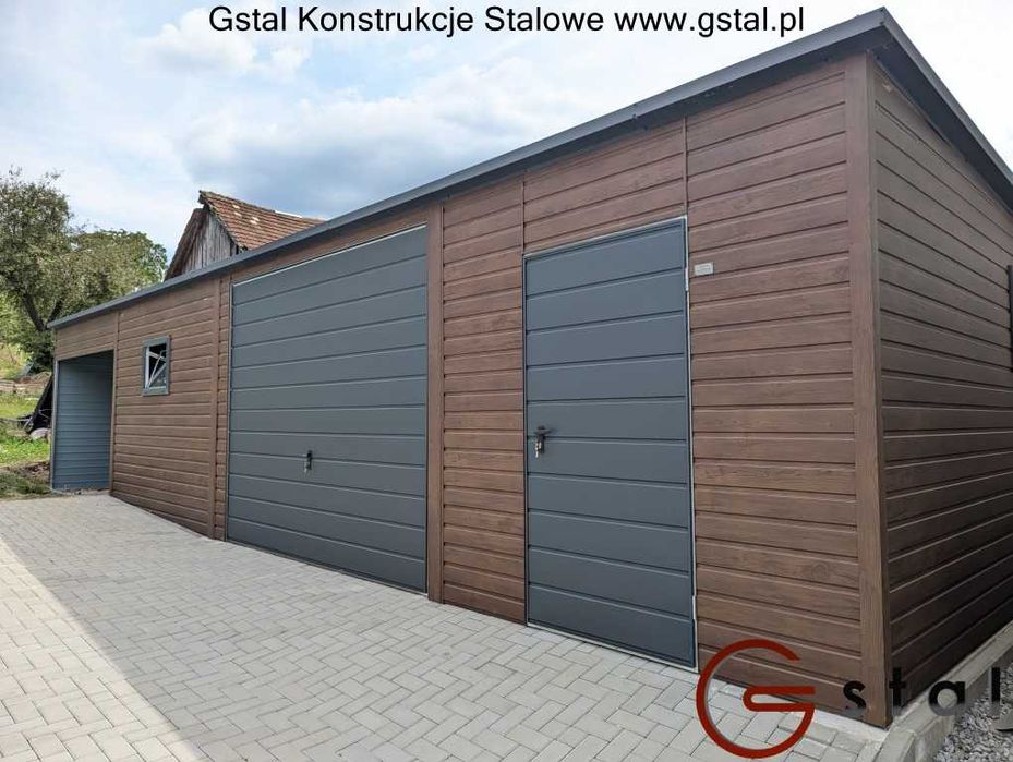 garaż blaszany hala wiata 12x6 orzech solidny profil zamknięty