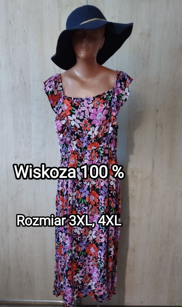 Kwiecista sukienka z falbankami i dekoltem halter w rozmiarze 3XL, 4XL