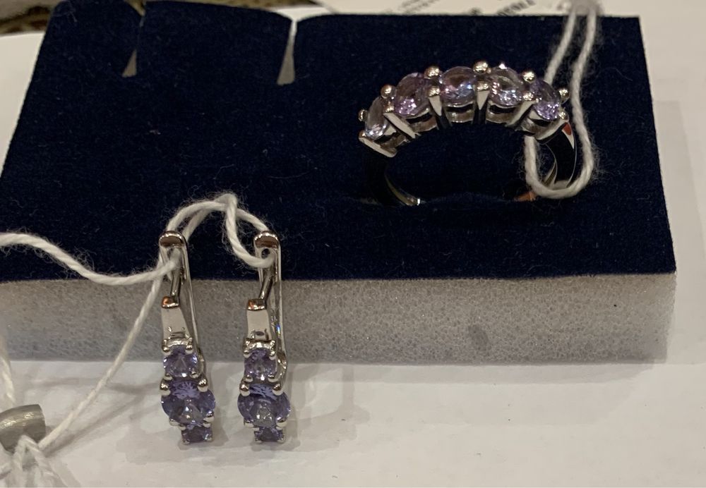 Серебряный комплект, серьги и кольцо