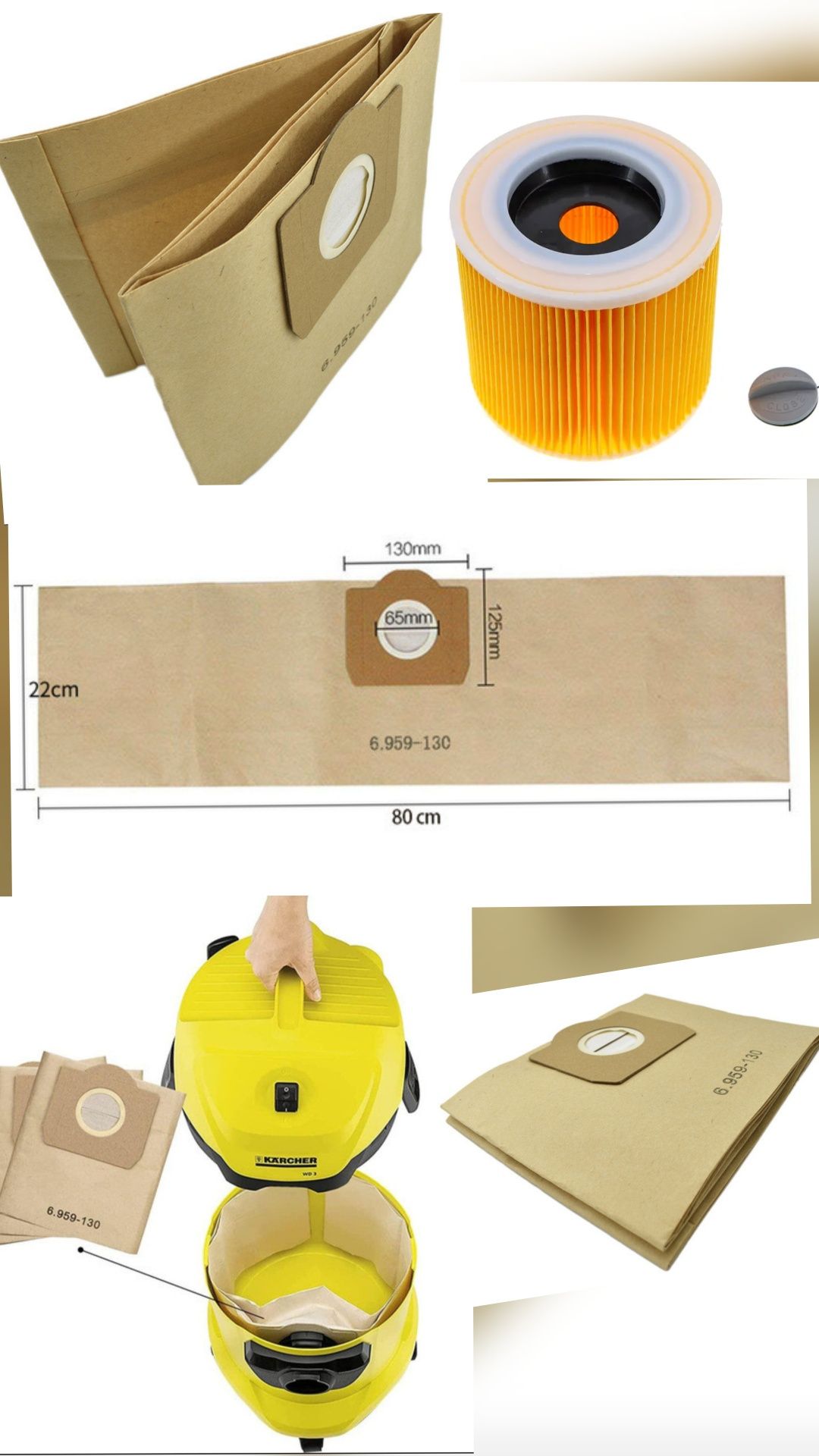 Мішки та фільтра  до пилососів  Karcher WD 2-6, MV 1-4