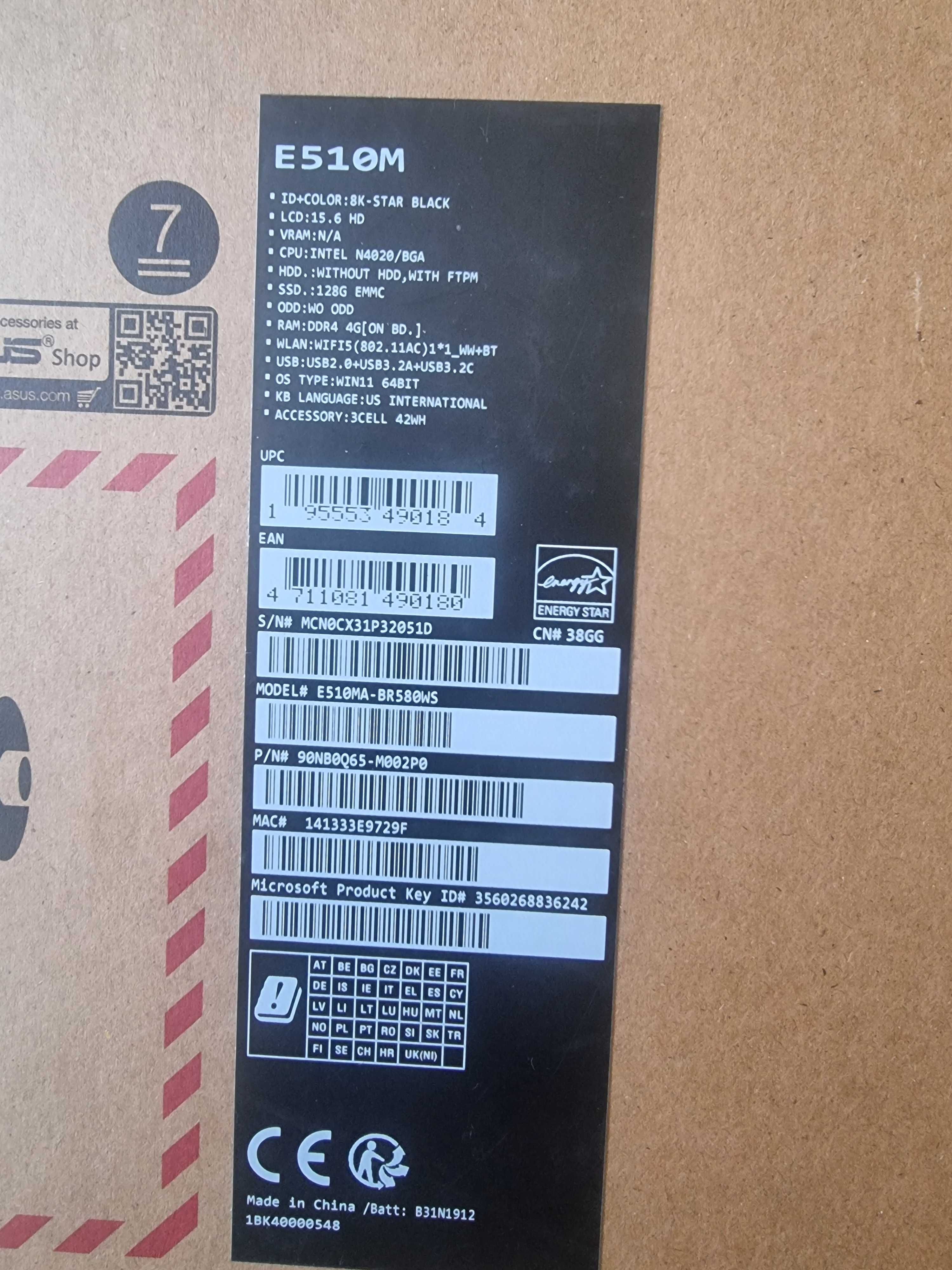 Laptop Asus E510MA-BR580WS+  bezprzewodowa mysz Asus bdb stan