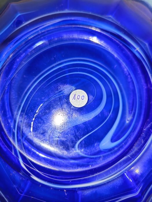 Centro de Mesa em Vidro Artístico - Azul Cobalto e Branco (Estilo Mura