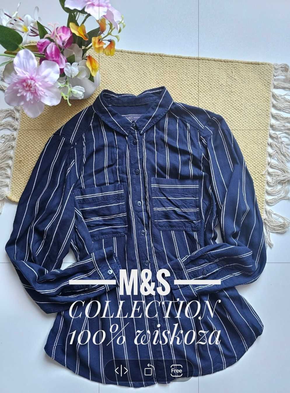 M&S Collection damska koszula w paski kieszenie 100% wiskoza XXL