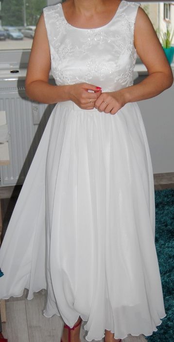 Suknia ślubna z koronki i szyfonu + koronkowe bolerko