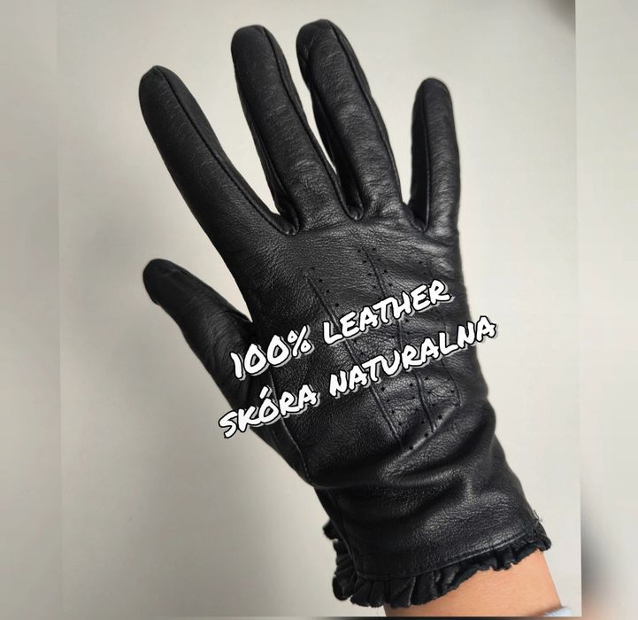 Skórzane rękawiczki damskie 100% skóra naturalna czarne M