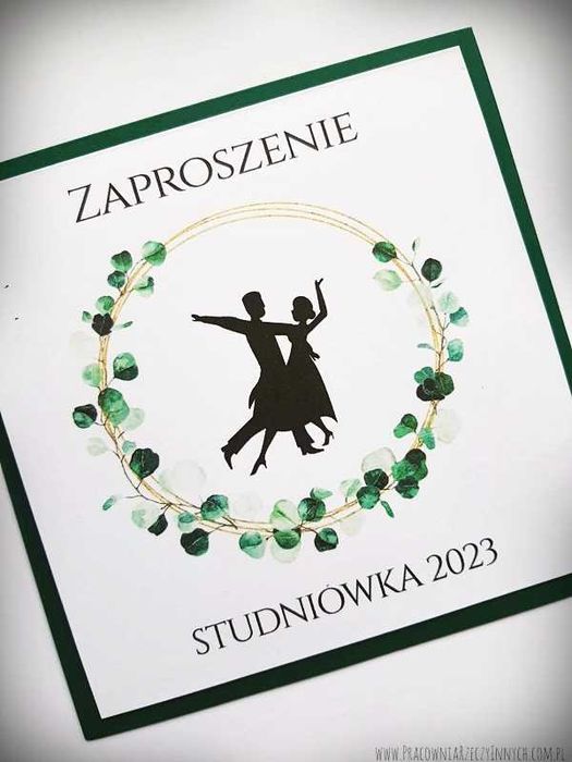 Zaproszenie na Studniówkę z kwiatami, wiankiem