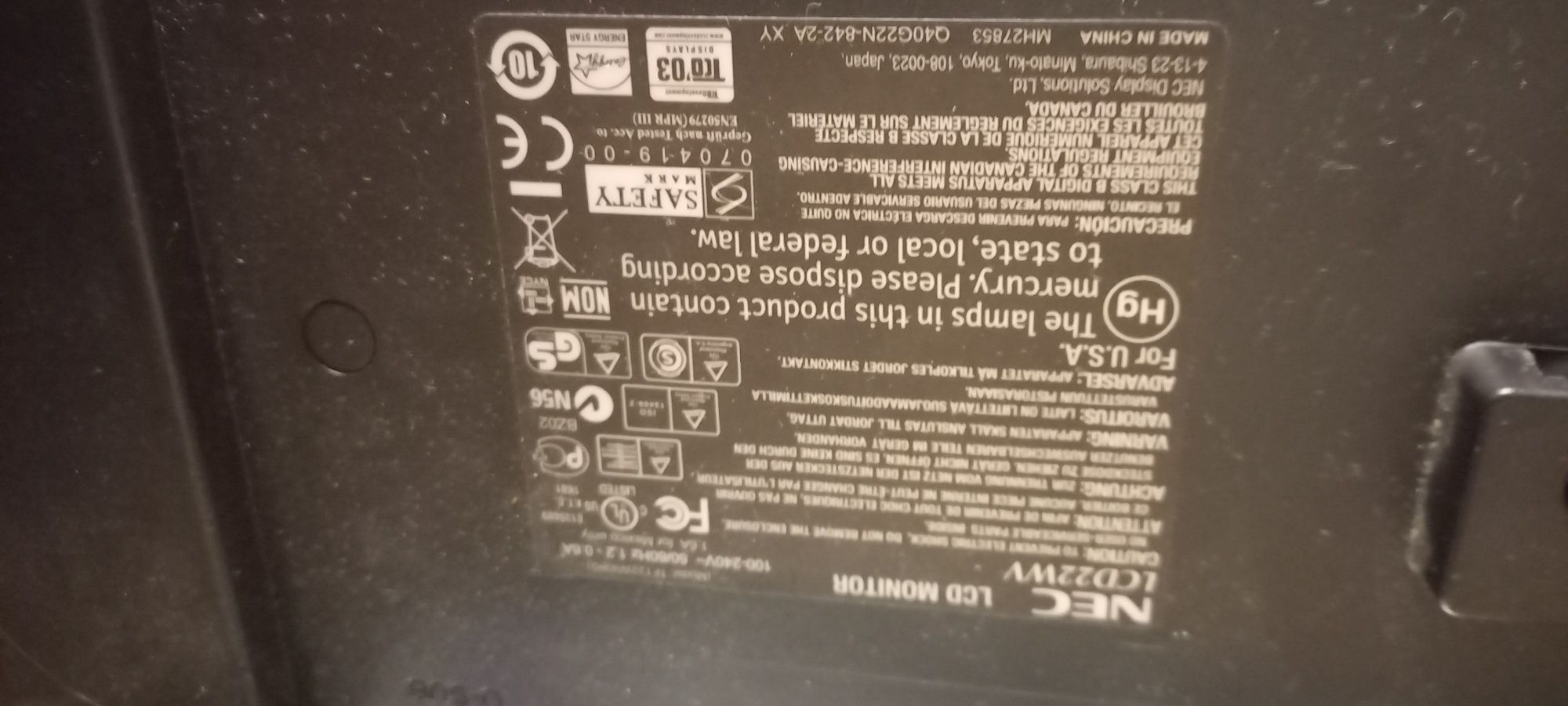 Monitor NEC LCD 22 WV-BK