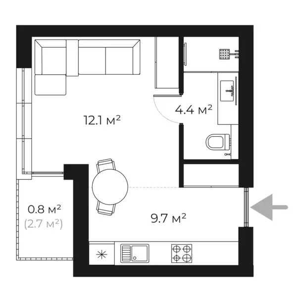 Квартира-студія 26,6 м² у ЖК PARKLAND | 8 поверх — PL 10.49