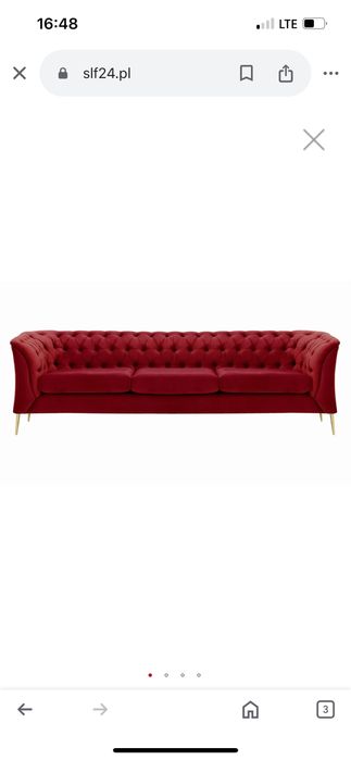 Sofa trzyosobowa bordowa czerwona chesterfild wygodna kanapa