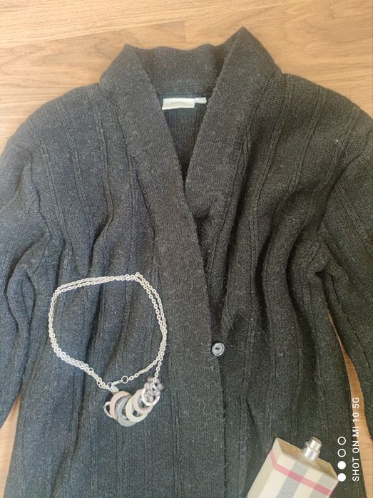 Dawn Lindex długi grafitowy kardigan 38/40 kaszmir angora