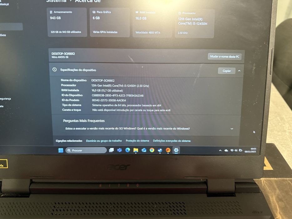 Portátil Gaming ACER Nitro 5 AN515 RTX 4050 c/garantia