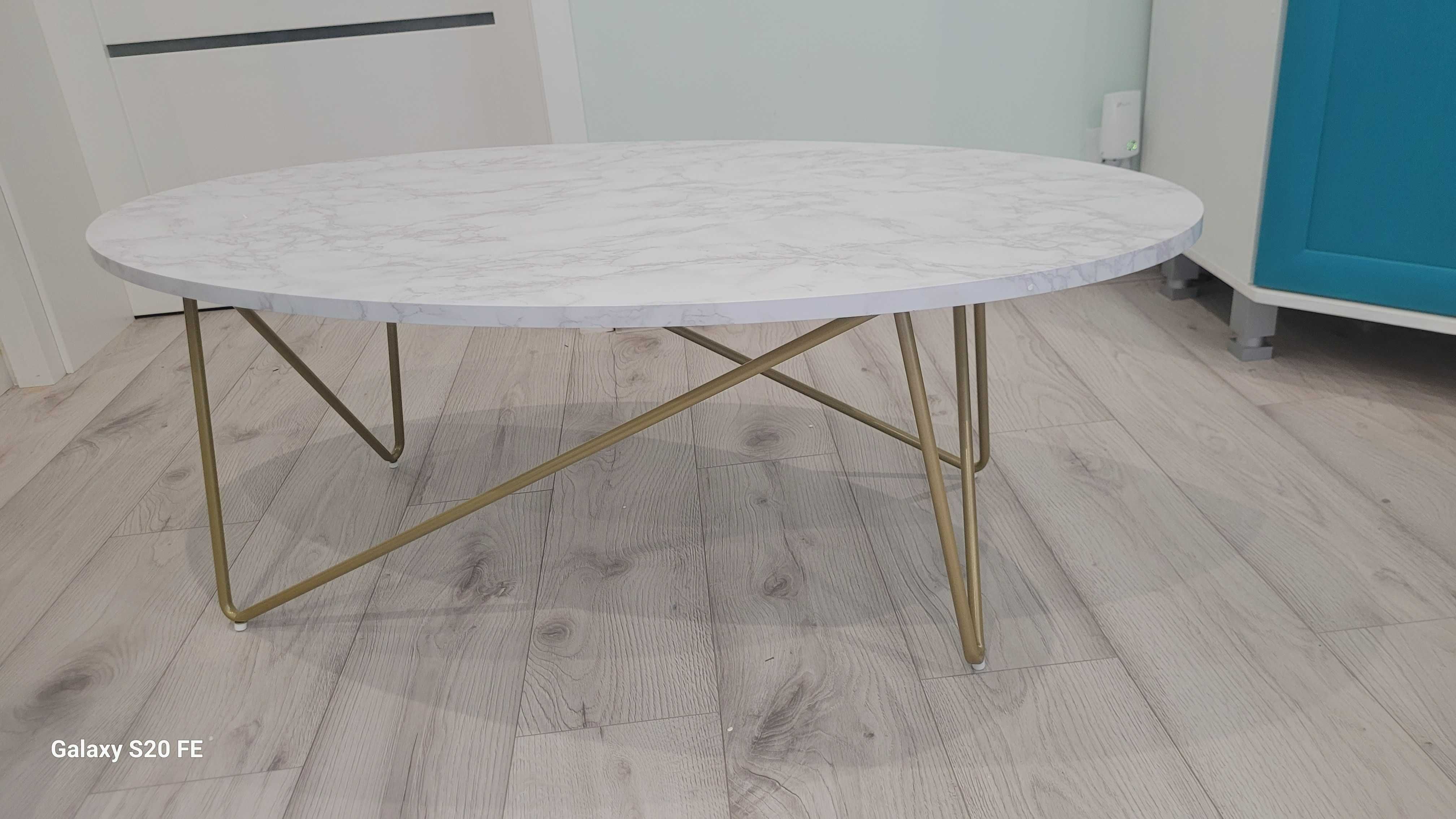 Stolik kawowy Getone,ława z efektem marmuru, 120x60x41cm białe złoto