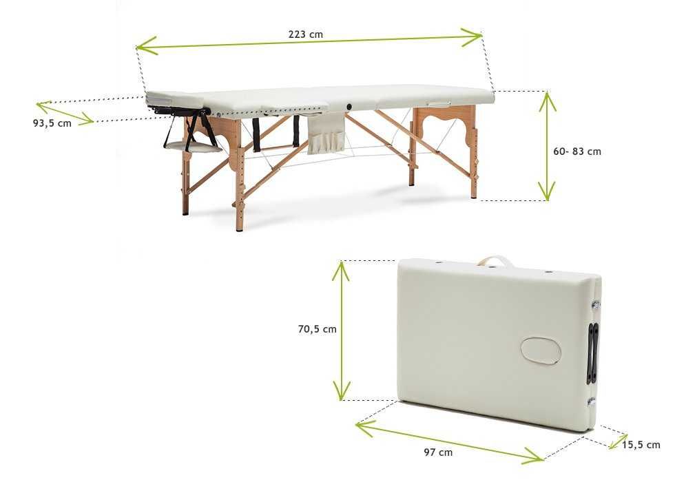 Stół, łóżko do masażu 2-segmentowe drewniane XXL - biały