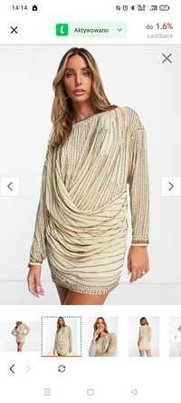 Sukienka ASOS Design S złota cekiny perełki