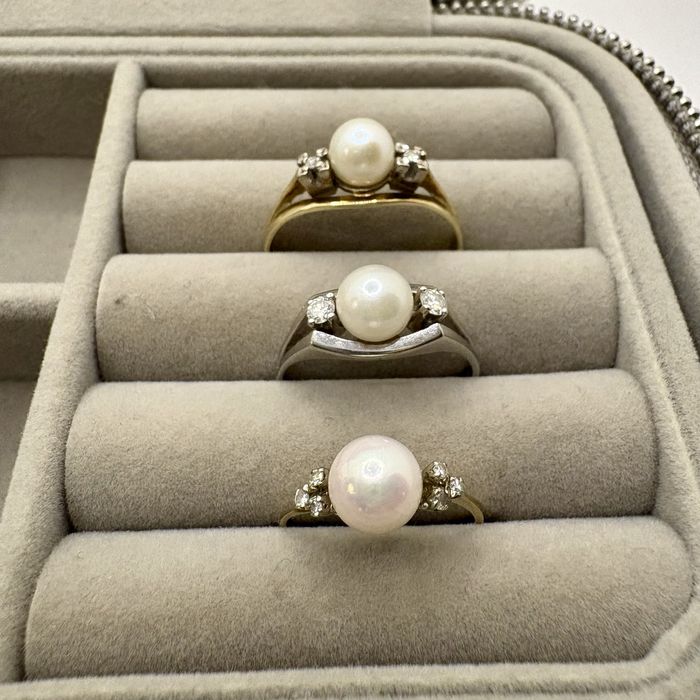 Retro pierścionek złoto 14 k perła diamenty R22 certyfikat